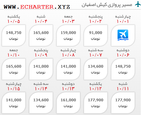 خرید اینترنتی بلیط هواپیما کیش به اصفهان